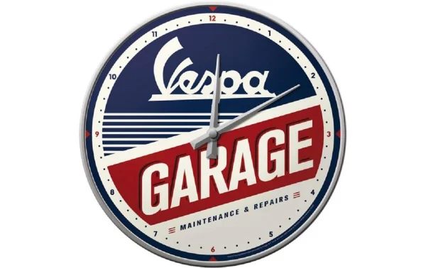 Nostalgic Art Horloge Murale Garage Vespa Ø 31 Cm, Bleu/Rouge/Blanc – Horloge Murale pas cher marque 1