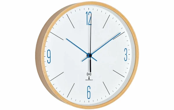 TFA Dostmann Horloge Murale Radio Avec Cadre En érable 25,5 Cm, Bleu/Nature – Horloge Murale en ligne officielle 1