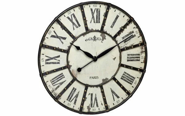 boutique pas cher TFA Dostmann Horloge Murale Vintage XXL Ø 57 Cm, Crème/Noir – Horloge Murale 1