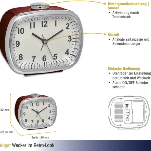 TFA Dostmann Réveil Analogique Rétro, Rouge – Réveils site pas cher 7