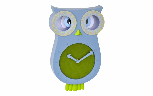 garantie de qualité TFA Dostmann Pendule Pour Enfants Hibou Willy 33,2 X 20,7 Cm, Bleu/Vert – Horloge Murale 1