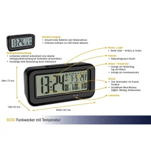 magasin en ligne france TFA Dostmann Réveil Numérique Boxx Noir – Réveils 9