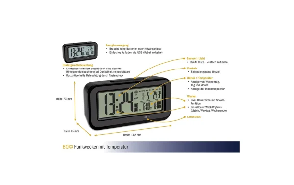 magasin en ligne france TFA Dostmann Réveil Numérique Boxx Noir – Réveils 4