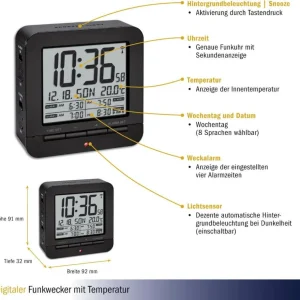 nouveau produit TFA Dostmann Réveil Numérique Avec Affichage De La Température Noir – Réveils 7