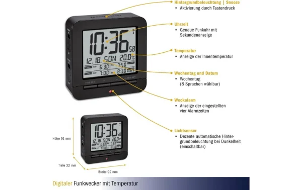 nouveau produit TFA Dostmann Réveil Numérique Avec Affichage De La Température Noir – Réveils 3