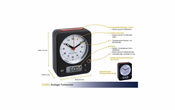 TFA Dostmann Réveil Radio-piloté Combo Jaune/noir – Réveils ultratendance 3