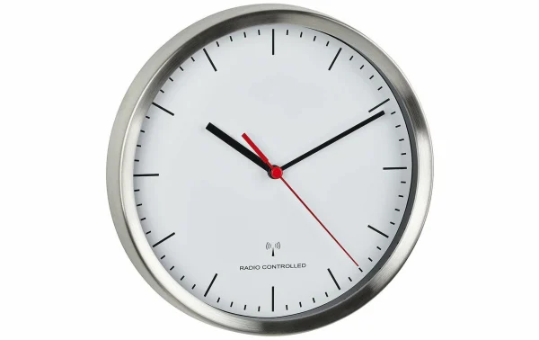 TFA Dostmann Horloge Murale Radio Avec Cadre En Acier Inoxydable Ø 22 Cm, Argenté/Blanc – Horloge Murale acheter 1