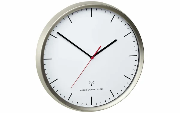 TFA Dostmann Horloge Murale Radio Avec Cadre En Acier Inoxydable 30,5 Cm, Argenté/Blanc – Horloge Murale a Prix Discount 1