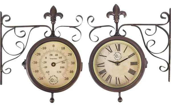 Officielle Esschert Design Horloge De Jardin Gare Avec Thermomètre 25 X 28,5 Cm, Beige/Brun – Horloge Murale 1