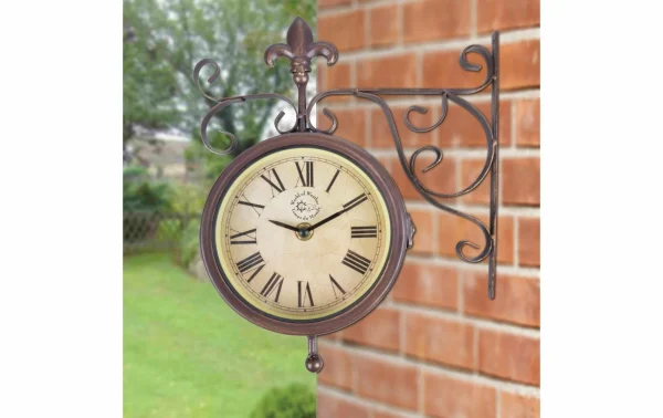 Officielle Esschert Design Horloge De Jardin Gare Avec Thermomètre 25 X 28,5 Cm, Beige/Brun – Horloge Murale 3