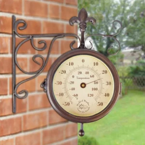 Officielle Esschert Design Horloge De Jardin Gare Avec Thermomètre 25 X 28,5 Cm, Beige/Brun – Horloge Murale 9