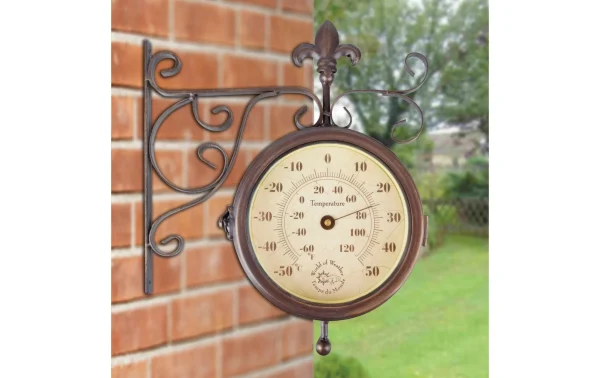 Officielle Esschert Design Horloge De Jardin Gare Avec Thermomètre 25 X 28,5 Cm, Beige/Brun – Horloge Murale 4