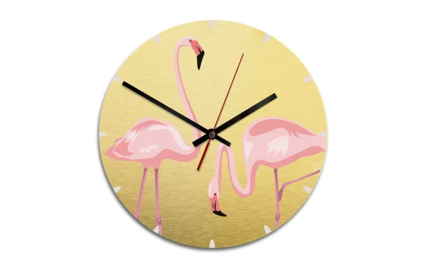 Trenddeko Horloge Murale Flamant Rose Ø 28 Cm, Or, Rose – Horloge Murale en ligne 1