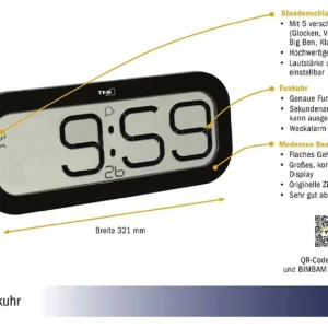 Retour gratuit en magasin. TFA Dostmann Horloge Murale Radio Bimbam Numérique Noir – Horloge Murale 7