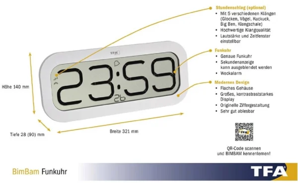 TFA Dostmann Horloge Murale Radio Bimbam Numérique Blanc – Horloge Murale économies garanties 3