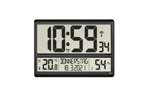 TFA Dostmann Horloge Murale Radio XL Avec Climat Ambiant Noir – Horloge Murale pas cher 1