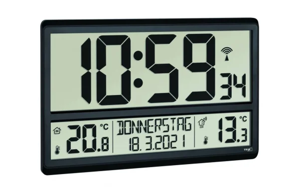 TFA Dostmann Horloge Murale Radio XL Avec Température Extérieure Et Intérieure Noir – Horloge Murale Livraison Standard/Rapide 3