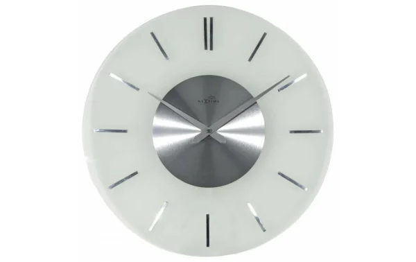 boutiqued en ligne NeXtime Horloge Murale Stripe Round RC Ø 40 Cm Blanc/Argenté – Horloge Murale 1