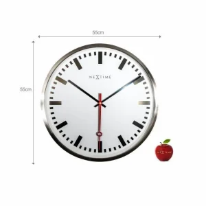 économies garanties NeXtime Horloge Murale Super Station Stripe Ø 55 Cm Blanc – Horloge Murale 9