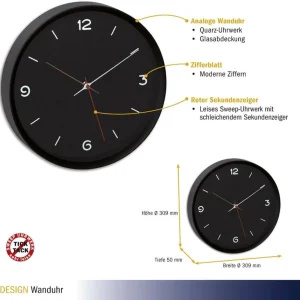 vente en ligne TFA Dostmann Horloge Murale Analogique Noir, Ø 30,9 Cm – Horloge Murale 7