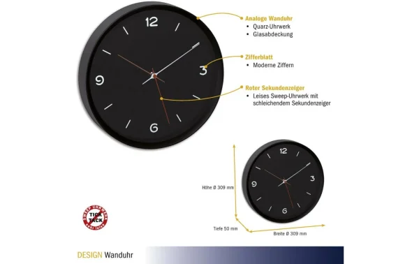 vente en ligne TFA Dostmann Horloge Murale Analogique Noir, Ø 30,9 Cm – Horloge Murale 3