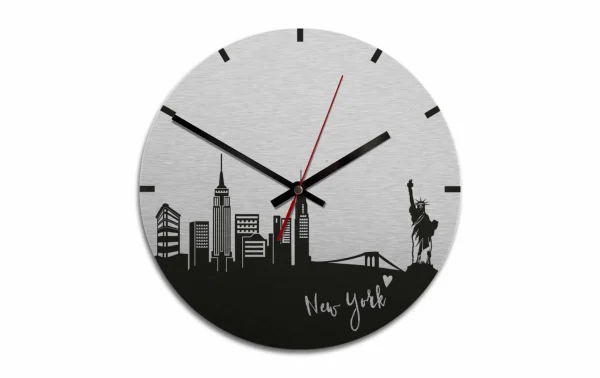 mode Trenddeko Horloge Murale Skyline New York Ø 28 Cm, Argent, Noir – Horloge Murale 1